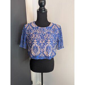 NWT Revolve The Jetset‎ Diaries Sunset Crop Top in Majorelle Blue Lace - M